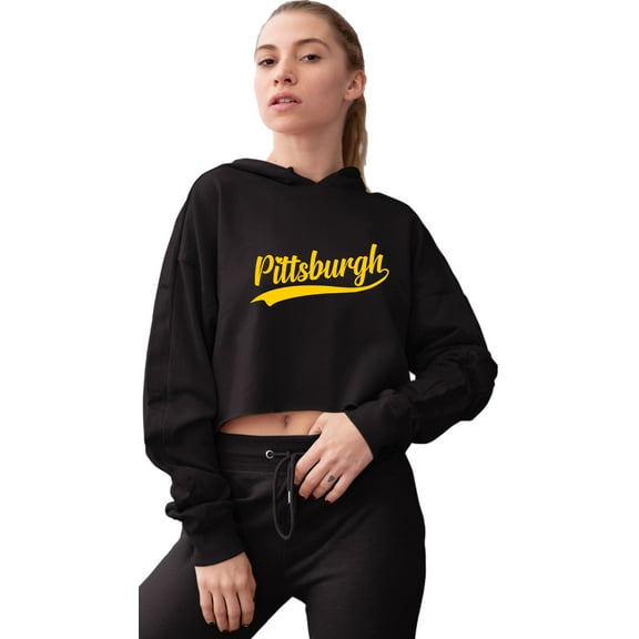 Go All Out City Of Pittsburgh Pennsylvania Pride Fashion Script Cropped Hooded Sweatshirt Women