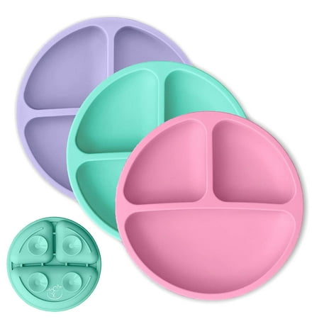 

Toddler Plates with Suction - Baby Plates - 100% Food-Grade Silicone Divided Plates - BPA Free - Microwave & Dishwasher Safe - Set of 3 (Pink/Mint/Lavender)