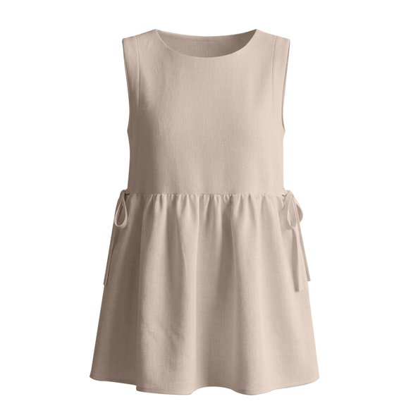 Womens Tank Tops Summer Sleeveless Loose Fit Crop Tops Pleated Peplum Sleeveless Blouse Round Neck Y2K Babydoll Blouse Shirt Basic Tees Shirt Dressy Casual Trendy Clothes