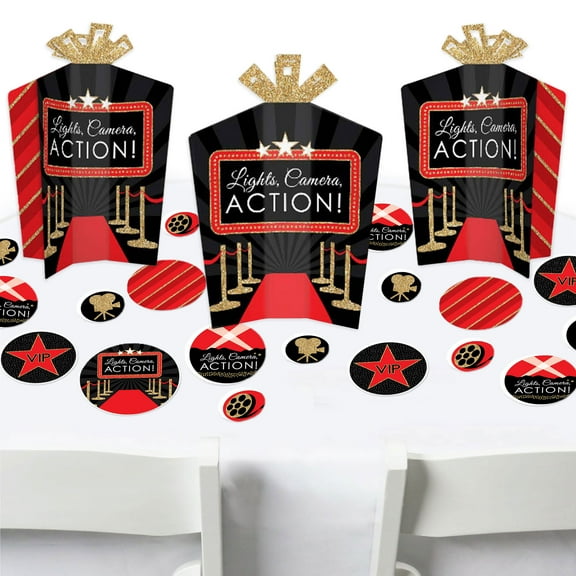 Big Dot of Happiness Red Carpet - Movie Night Party Decor and Confetti - Terrific Table Centerpiece Kit - Set of 30