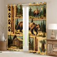 thumbnail image 2 of Manfei Vintage Bear Patch Kitchen Curtains,Wooded Pine Grove Print Black Out Curtains Pack of 2 (42x63 Each),Brown, 2 of 7