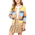 thumbnail image 2 of Girl Clothes Colorful Stripe Knit Top Button Fall Cardigan Sweater, 2 of 4