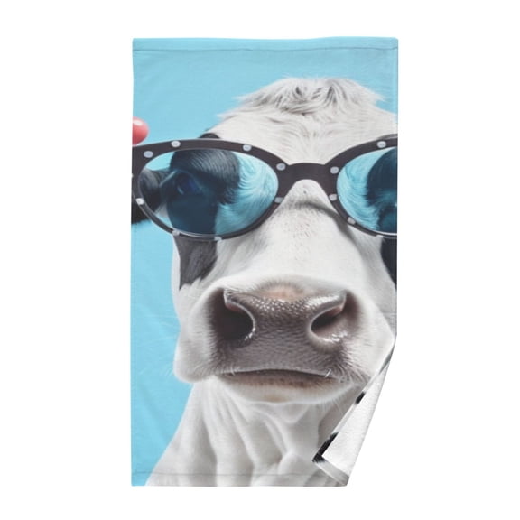 Cow with Glasses Cotton Face Towels Absorbent Hand Towel Soft Bathroom Towel for Kitchen Hotel Decoration