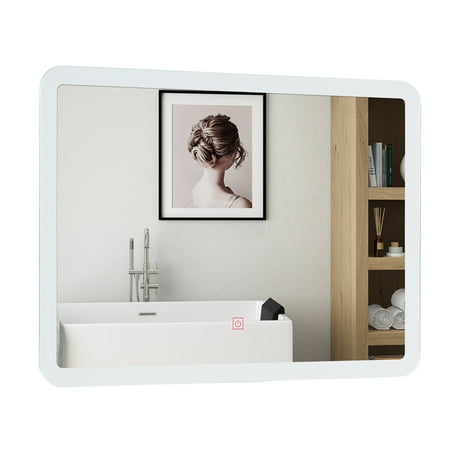 Costway Wall Mounted Rectangle Bathroom LED Mirror Dimmable Touch 3 ...