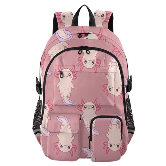 DIXRUYEE Cute Axolotls Backpack for School 14”Laptop Compatible with Reflective Safety Strips