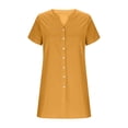 thumbnail image 3 of breaise Robe Fille Mignonne à Boutons, Robe Chemise d'Été à Manches Courtes, Robe Trapèze, Coupe Droite Évasée, Robe T-Shirt d'Été Orange 120, 3 of 5
