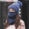 thumbnail image 1 of Hat Female Winter Warm Woolen Hat Warm Cute Female Hat Three-piece Ear Protection Knitted Hat(dark blue), 1 of 3