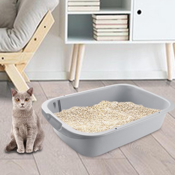 Bandeja de arena para mascotas Orinal Inodoro Inodoro Caja de arena Contenedor Bandejas de arena Parte superior abierta Caja de arena para gatos Lados Gris 52x35x12cm Salvador Bandeja de arena para gatos
