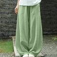 thumbnail image 3 of Cotton Linen Style Bloomers Wide Leg Pants Full Length Elegent Pants Solid Elasitic, 3 of 6