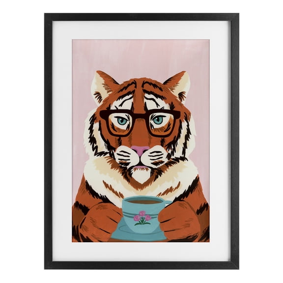 Stupell Industries Tiger And Bubble Tea Mug Black Framed Print Under Glass, design by Courtney Haley, 20 x 14