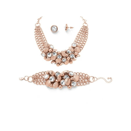 - Bezel-Set Crystal Rose Gold-Plated Collar Necklace, Bracelet and Stud Earrings Set
