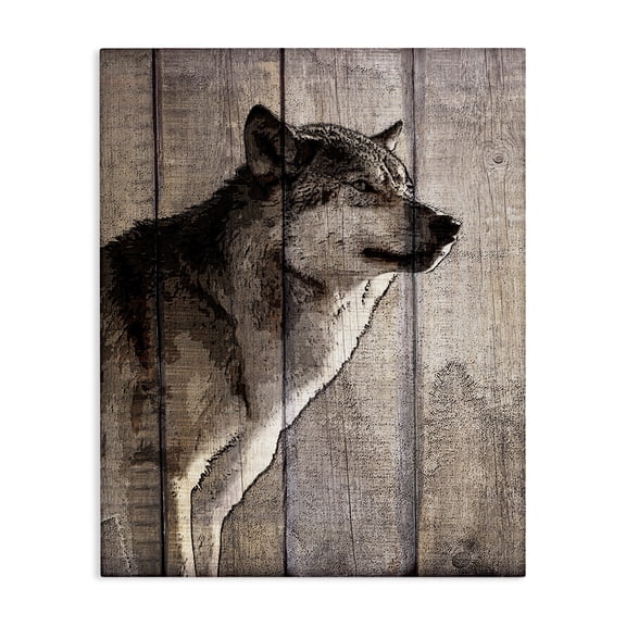 Stupell Industries Farmhouse Brown Wolf Planked Look Photography Canvas Art, 16 x 20, by Kim Allen
