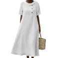 thumbnail image 2 of Blmnix Dresses for Women Beach Dress Button Down Popover Under Dress Crew Neck Short Sleeve Tea-Length Summer Dress,S, 2 of 5