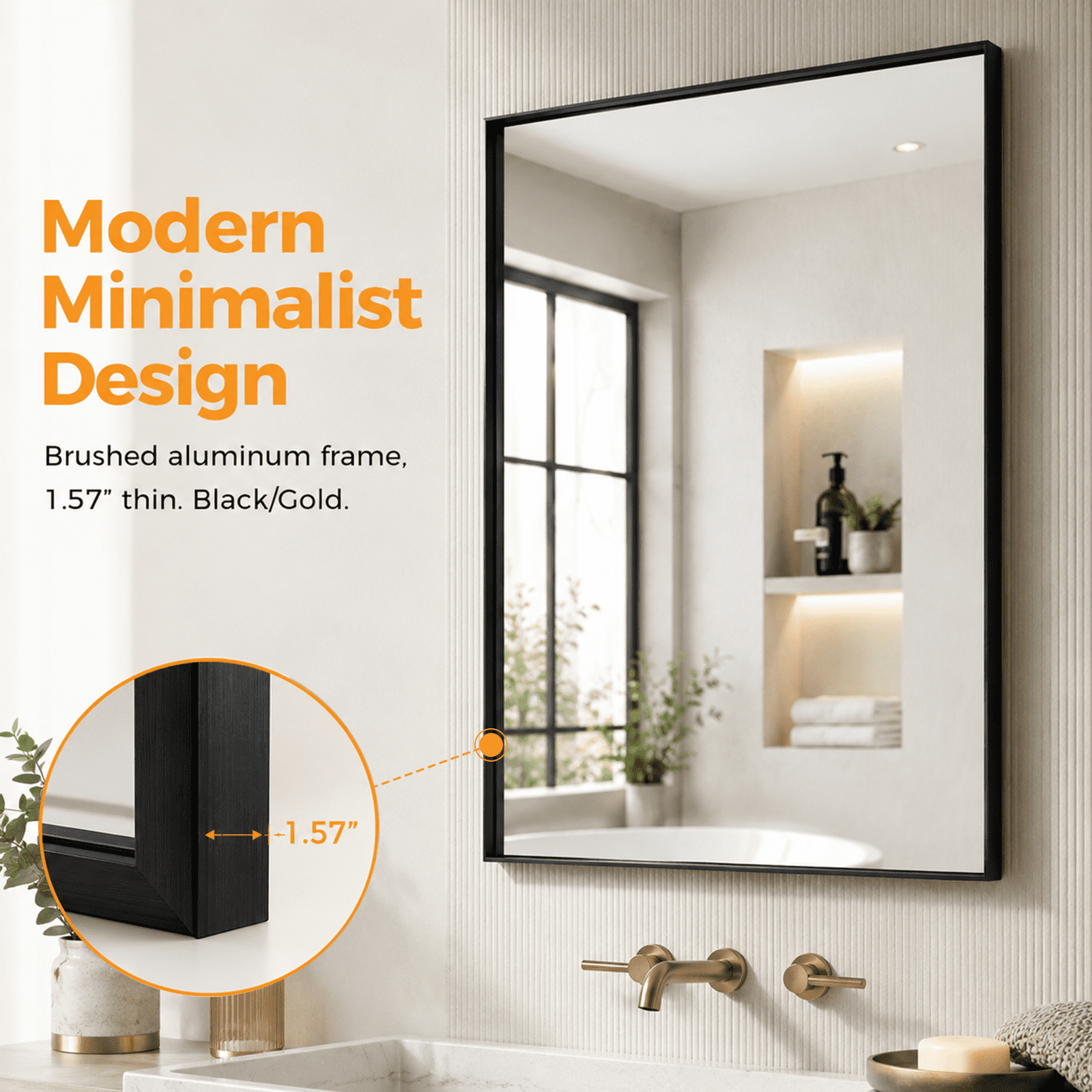 Alvantor Black Framed Bathroom Vanity Mirror - Rectangle Wall Mirror with Square Corners