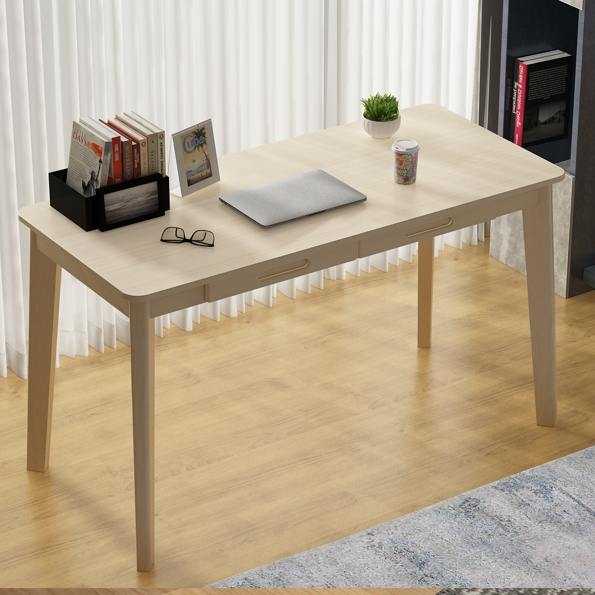 KULAGAGA Solid wood Leg Computer Desk Office Computer Desk Wood Writing Gaming Desk Workstation Desk for Home Office