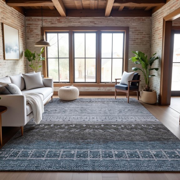 Addison Rugs Mayfield Premium Machine Washable Transitional Global Blue Rectangle Rug, 5' x 7'6"