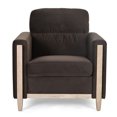 thumbnail image 2 of Farmhouse Accent Chair with Arms, Oversized Upholstered Armchair with Wood Legs, Single Sofa Chair for Living Room, Bedroom, Brown, 2 of 8