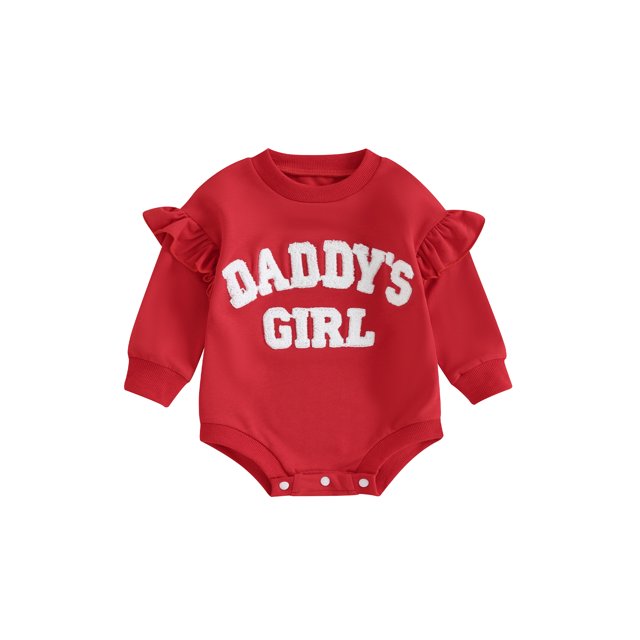Gupgi Baby Girl Sweatshirt Romper Infant Ruffle Long Sleeve Crew Neck Letter Embroidery Jumpsuit