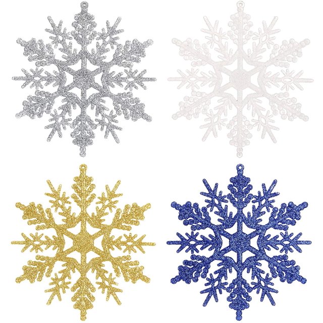 Adornos navideños de copos de nieve de 10 cm, copos de nieve azules colgantes, copos de nieve parpadeantes, adornos colgantes para el hogar, 36 juegos