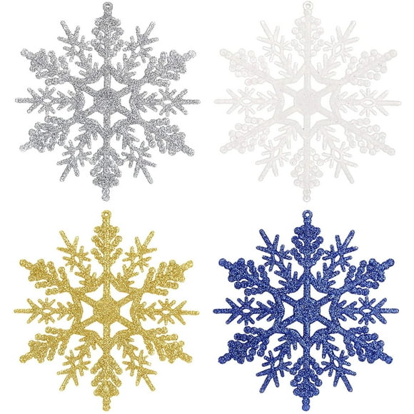 Adornos navideños de copos de nieve de 10 cm, copos de nieve azules colgantes, copos de nieve parpadeantes, adornos colgantes para el hogar, 36 juegos