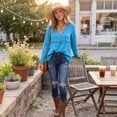 thumbnail image 5 of Vintage Oversized Gauze Tshirt for Women Frayed Raw Edge Hem Cute Boho Long Sleeve Fall Casual shirt Blue XL, 5 of 7