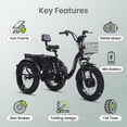 thumbnail image 2 of Aezusy Electric Tricycle for Adults, 500W 48V Folding Trike 20"x4.0" Fat Tire 3 Wheel Ebike with Large Basket for Women Men, Black, 2 of 13