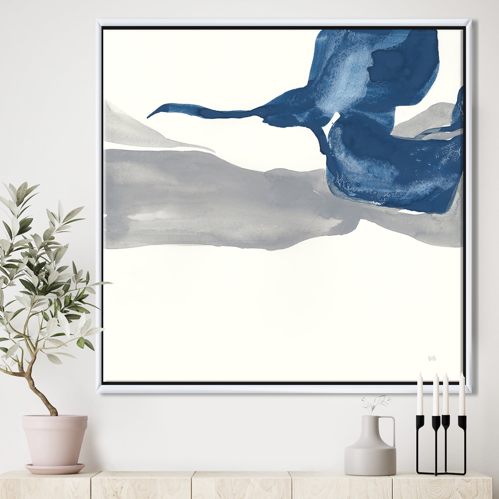 Designart ' Gouache Sapphire on Gray IV ' Modern & Transitional Framed Canvas