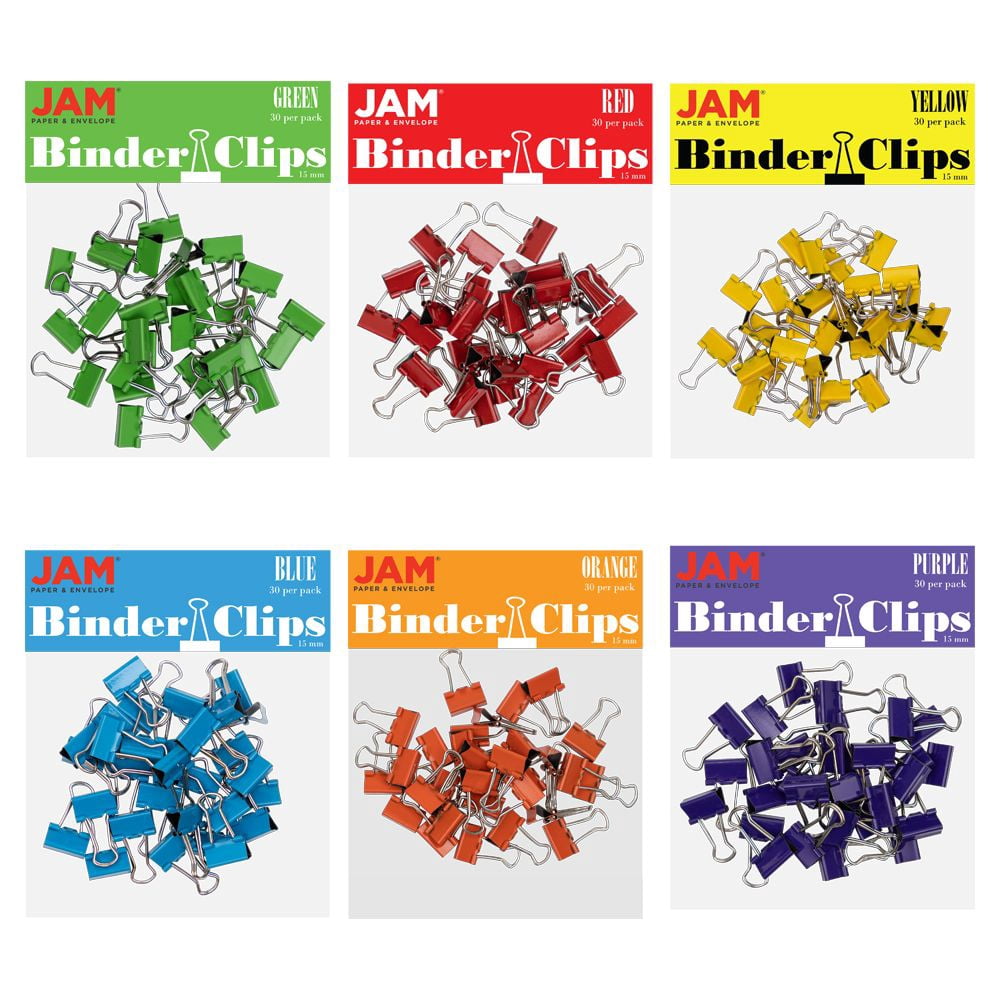 JAM Paper Colorful Binder Clips, Small, 3/5in, Assorted, 6 Packs of 30