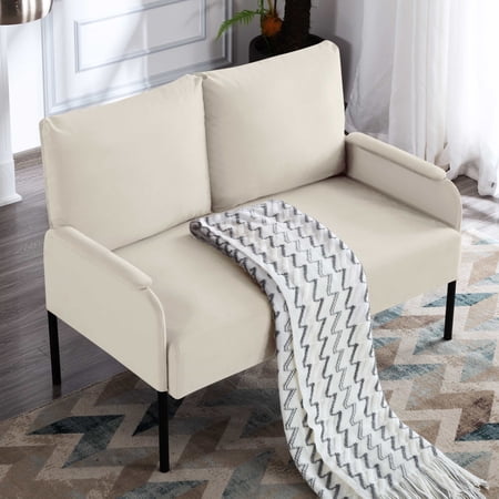 BSHTI Metal Frame Loveseat Couch,2 Seating,Velvet Upholstery,Square Arms with Padding,Well in Apartments or Rooms with Limited Space(Beige)