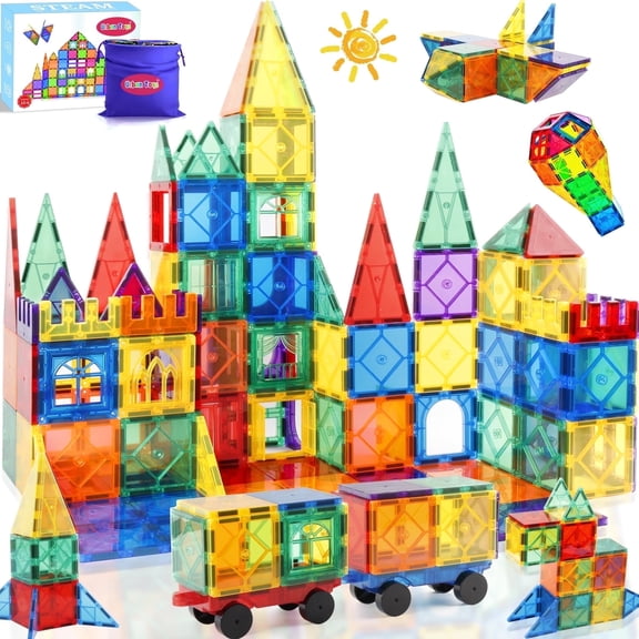 Ultimate 104 pcs Magnetic Tiles toddler games for Kids: Montessori Sensory Toys, Toddler Boy Toys, and Outdoor Fun! Perfect Gifts for boys and girls ages 3-7. Magnetic blocks for kids ages 4-8.