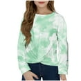 thumbnail image 2 of HAOTAGS Girls Tie Dye Print Tops 2025 Fashion Round Neck Long Sleeve Shirts Green Size 7 Years, 2 of 9