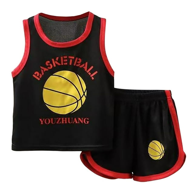 LUOGENLI Kids Sports Shorts Sets Boys Tracksuit 2 Piece Basketball Performance Tank Top and Mesh Shorts Set Spring Outfits for Boys 2025 Black 7-8 Years
