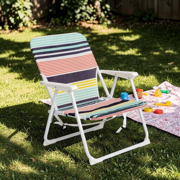 IVV Lightweight Foldable Beach Chair in Colorful Stripes, Portable Oxford Cloth Lounge Chair with Iron Frame, for Beach, Camping, Fishing, or Picnics