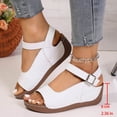 thumbnail image 6 of Women's Wide Width Wedge Sandals, Breathable Faux Leather Open Toe Shoes with Adjustable Buckle Strap, Comfortable Wedge Heel Walking Shoes for Beach, Work, Daily Wear - White/Brown/Gray, 6 of 10