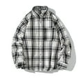 thumbnail image 2 of Iugvhana Mens Oversized Shirts Big and Tall Long Sleeve Button Down Lapel Cotton Plaid Shirt Tops Casual Loose Shirt Gray L, 2 of 4