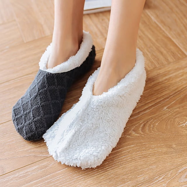 Ladies Warm Solid Color Floor Socks Non Slip Plush Knitted Coral Fleece Socks