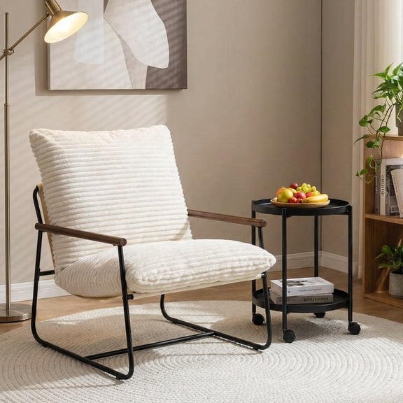 MOALCOFER Modern Accent Chair, 29 Inch Comfy Living Room Armchair with Sturdy Metal Frame, Soft Upholstered Foam Cushion Sling Chair for Bedroom, Lounge, Reading Room, Off-White
