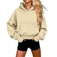 thumbnail image 2 of Stamzod Hoodies for Women Loose Casual Long Sleeve Cropped Sweatshirt with Hood 2026 Fall Fashion Womens Hoodie Khaki XL, 2 of 5