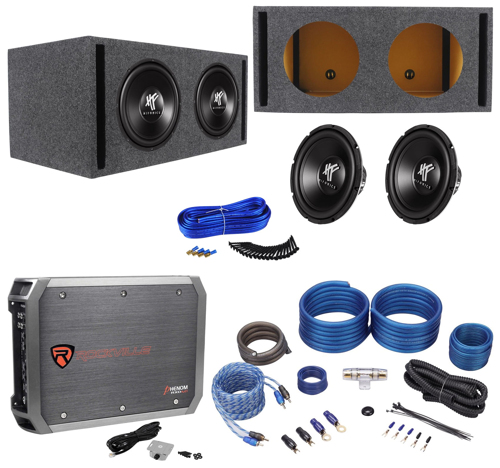 2) Hifonics HFX12D4 12" 1600w Car Subwoofers+Vented Sub Box+Mono