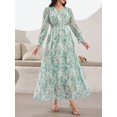 thumbnail image 2 of Mint Green Embroidered Floral V-Neck Long Sleeve Maxi Dress For Women, 2 of 7