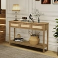 thumbnail image 5 of LAZZO 51” Boho Rattan Console Table, Narrow Entryway Table with 3 Drawers & Open Shelf, Brown, 5 of 9
