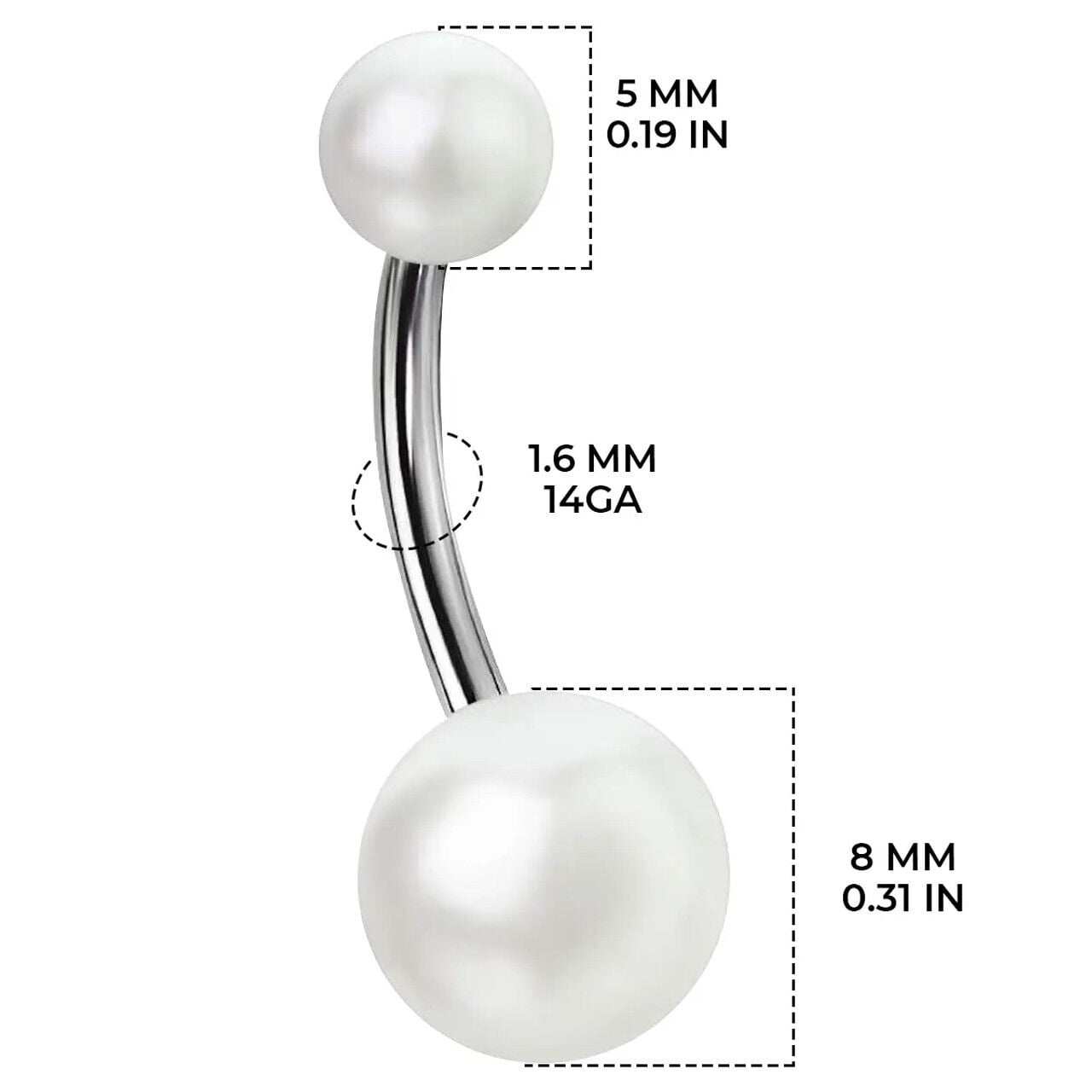 Surgical Steel Curved Barbell Ring With Pearl Acrylic Balls Surgical Steel Curved Barbell Ring With Pearl Acrylic Balls