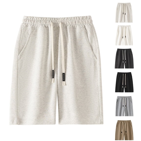 Mens Casual Shorts Elastic Waist Drawstring Summer Beach Shorts with Pockets Beige M-5XL