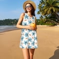 thumbnail image 3 of Naloa Flower Leaves Print Women's Summer Spring Casual Beach Sundress,Vacation Sleeveless Tank Crewneck Loose Dresses, 3 of 7