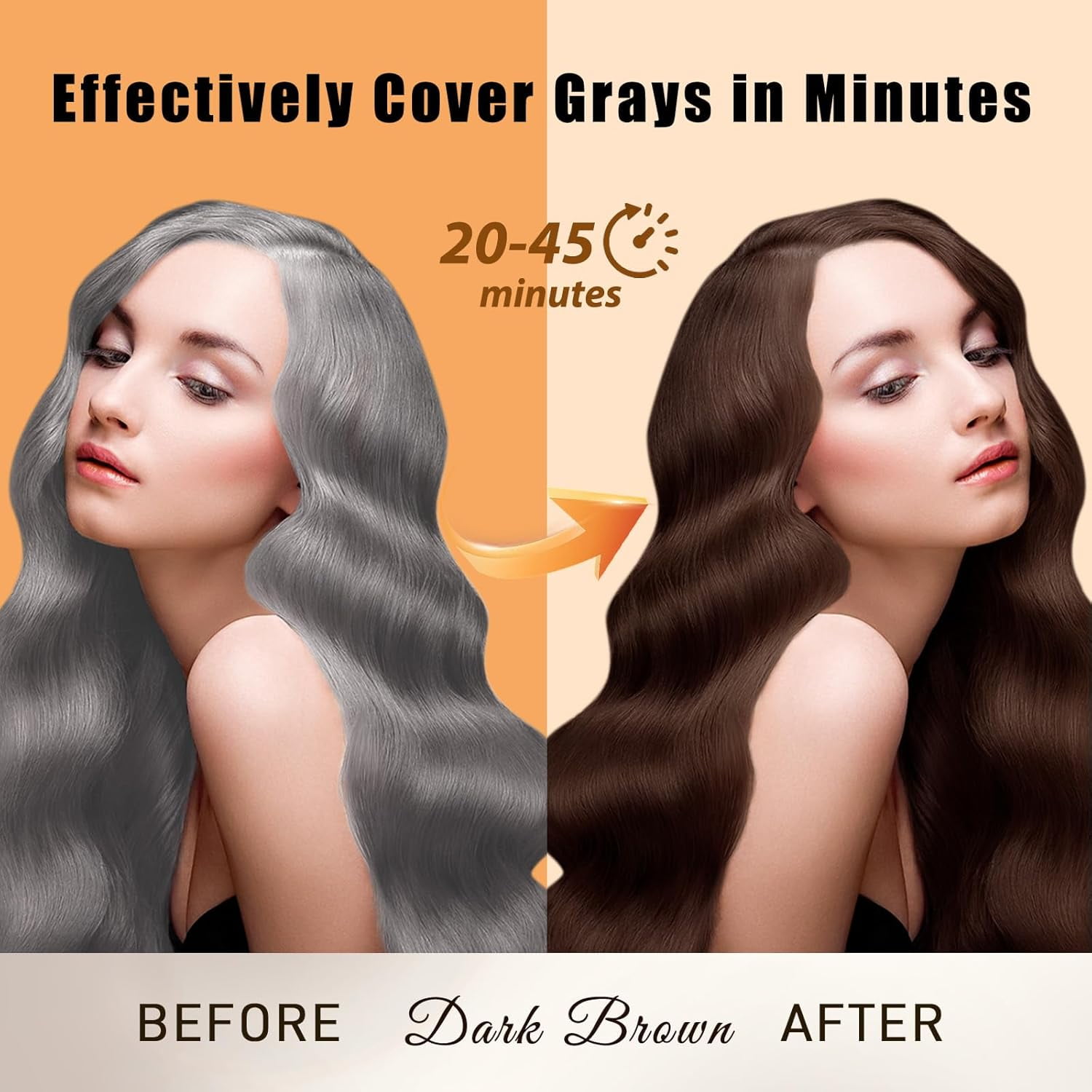 Hair Dye Shampoo Dark Brown, , Natural 3 in 1 Hair Color Shampoo Lasts 4 Weeks, Easy Application Shampoo Para Canas for Women Men 16.9 Fl Oz