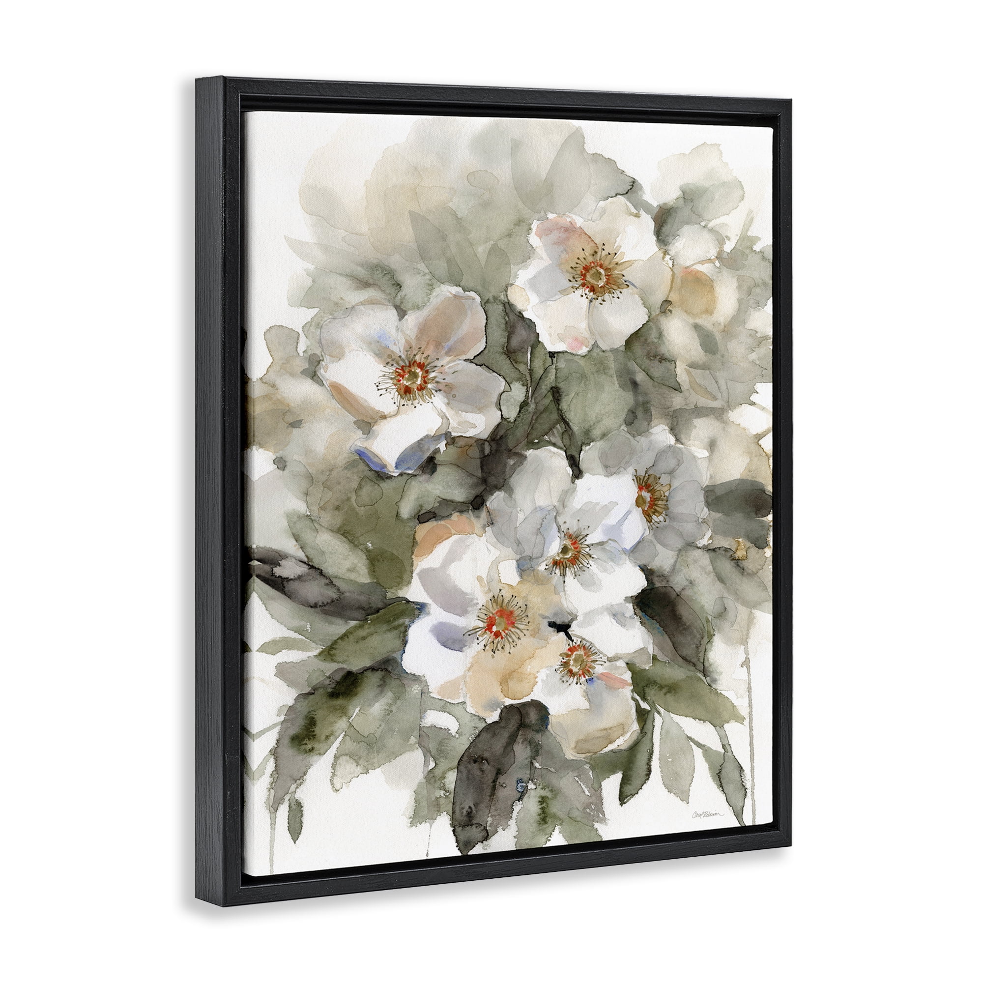 Stupell Industries Abstract Floral Bundle Plants & Flowers Painting Black Floater Framed Canvas Art Print Wall Art, 17 x 21