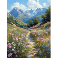 thumbnail image 1 of Qisvanset 12x16 Inch 2D Flat Framed Canvas Art, Peaceful Mountain Wildflower Meadow Serene Nature Home Office Wall Art, 1 of 5