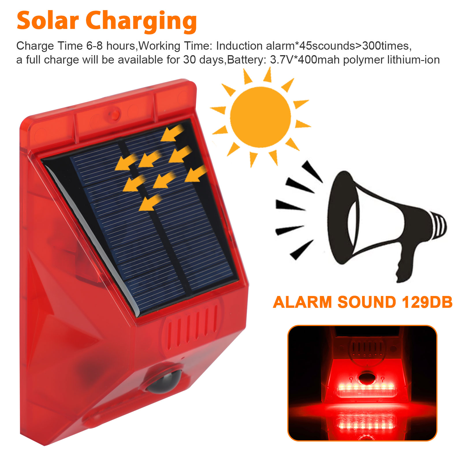 Solar Strobe Alarm Light LED Motion Sensor Flashing Light Solar Alarm