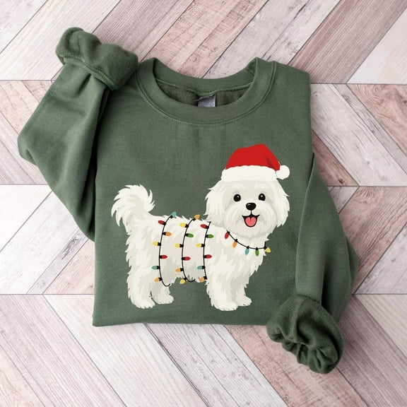 Santa Maltese Dog Christmas Sweatshirt, Holiday Dog Mom Gift