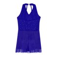 thumbnail image 4 of iiniim Girls Sleeveless Latin Dance Ballroom Rhinestones Tassels Fringed Leotard Dress Blue 16, 4 of 7